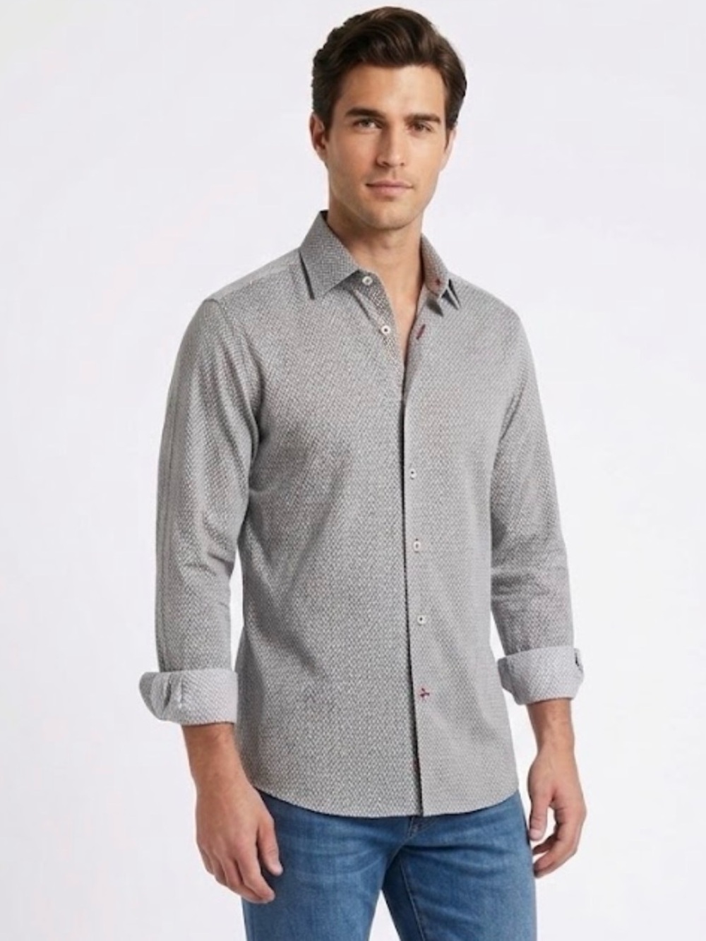 Men’s Cremieux Slim Fit Non-Iron Pima Cotton Long Sleeve Dress Shirt Size 16/34